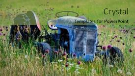  Presentation with old farm - Slide deck featuring old-red-tractor-in-field background and a seafoam green colored foreground