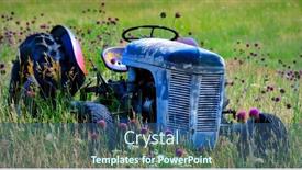  Presentation with old farm - PPT theme featuring old-red-tractor-in-field background and a ocean colored foreground
