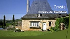  Presentation with old house - Presentation consisting of old-renovated-stone-house background and a teal colored foreground