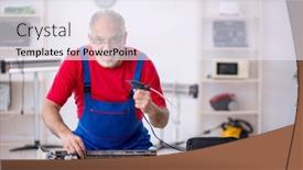  Presentation with conditioner - Presentation design with old-repairman-repairing-air-conditioner background and a sky blue colored foreground