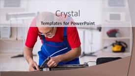  Presentation with conditioner - PPT layouts with old-repairman-repairing-air-conditioner background and a sky blue colored foreground