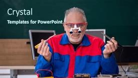  Presentation with computers - PPT layouts with old-repairman-repairing-computers background and a ocean colored foreground