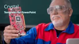  Presentation with computers - PPT theme with old-repairman-repairing-computers background and a ocean colored foreground