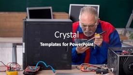  Presentation with computers - Presentation theme having old-repairman-repairing-computers background and a wine colored foreground