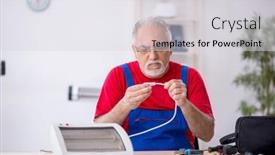  Presentation with workshop - PPT layouts featuring old-repairman-repairing-heater background and a light gray colored foreground