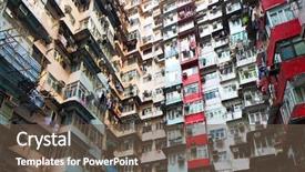  Presentation with residential - Presentation theme featuring old residential building in hong kong background and a tawny brown colored foreground