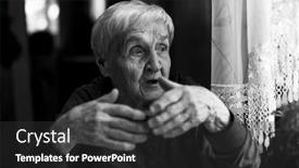  Presentation with photograph - Slides consisting of old-retired-woman-talking-sitting background and a dark gray colored foreground