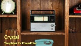  Presentation with retro - Cool new PPT layouts with old retro things in shelves backdrop and a tawny brown colored foreground