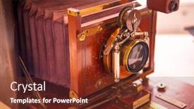  Presentation with vintage retro - Presentation having old retro vintage close up camera lens over wooden table antique wood film photocamera closeup lens image background and a tawny brown colored foreground