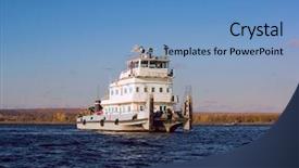  Presentation with tug boat - Beautiful PPT theme featuring old river tug boat push backdrop and a teal colored foreground
