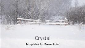  Presentation with rough - PPT theme enhanced with old rough rustic fence made of logs covered with snow background and a white colored foreground