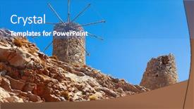  Presentation with windmills - Audience pleasing PPT theme consisting of old ruined windmills on the crete lassithi region backdrop and a teal colored foreground