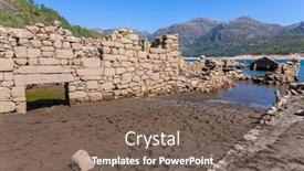  Presentation with village - Presentation theme consisting of old-ruins-of-vilarinho-das background and a violet colored foreground