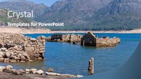  Presentation with village river forest - Presentation design with old-ruins-of-vilarinho-das background and a teal colored foreground