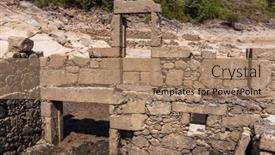  Presentation with village - Slide deck consisting of old-ruins-of-vilarinho-das background and a coral colored foreground