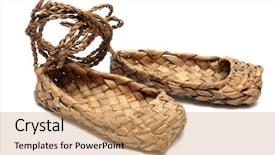  Presentation with russian - Theme with old russian bast shoes isolated background and a coral colored foreground