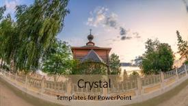  Presentation with christian faith - Colorful PPT layouts enhanced with old russian church in fisheye backdrop and a  colored foreground
