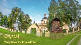  Presentation with look - Presentation design featuring old russian church in fisheye background and a  colored foreground