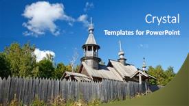  Presentation with orthodox - Cool new presentation theme with old russian orthodox church in countryside backdrop and a teal colored foreground