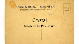  Presentation with postcard - Presentation theme with old russian postcard isolated on white background and a yellow colored foreground