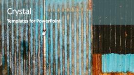  Presentation with old rusty pipe - Amazing PPT theme having old rusted corrugated blue gate backdrop and a seafoam green colored foreground