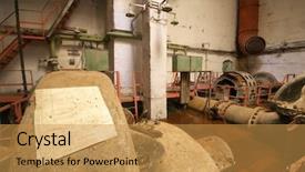  Presentation with industrial pump - Amazing PPT theme having old rusted pump station inside backdrop and a gold colored foreground