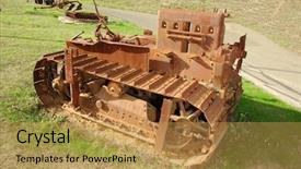  Presentation with caterpillar - Slide set featuring old rusting caterpillar settled background and a gold colored foreground