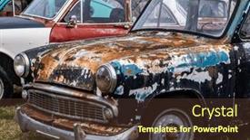  Presentation with abandoned - Presentation having old-rusty-abandoned-cars-close background and a  colored foreground