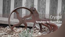  Presentation with abandoned - Beautiful presentation design featuring old-rusty-abandoned-garden-equipment backdrop and a gray colored foreground