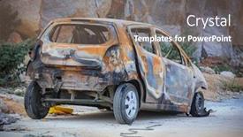  Presentation with burnt - Presentation theme featuring old-rusty-burnt-car background and a gray colored foreground