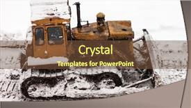  Presentation with bulldozer - PPT theme with old rusty earth digging caterpillar background and a tawny brown colored foreground