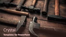  Presentation with craftsmanship - Presentation consisting of old-rusty-mallets-equipment background and a tawny brown colored foreground
