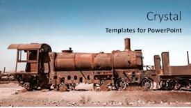  Presentation with steam train - Audience pleasing PPT layouts consisting of old-rusty-steam-train-near backdrop and a light blue colored foreground