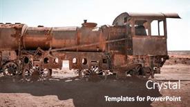  Presentation with steam train - Amazing slide deck having old-rusty-steam-train-near backdrop and a tawny brown colored foreground