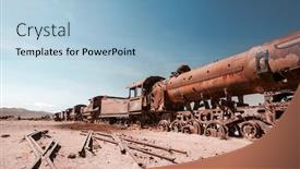  Presentation with steam train - PPT theme consisting of old-rusty-steam-train-near background and a light blue colored foreground