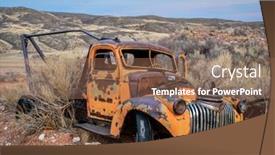  Presentation with towing - Beautiful presentation theme featuring old-rusty-towing-truck backdrop and a violet colored foreground