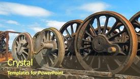 Presentation with old rusty pipe - PPT theme featuring old rusty wheels from steam background and a tawny brown colored foreground