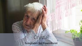  Presentation with woman sad - Colorful slide deck enhanced with old-sad-senior-woman backdrop and a light blue colored foreground