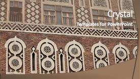  Presentation with house building - Beautiful slide set featuring old sanaa building - traditional yemen house backdrop and a coral colored foreground