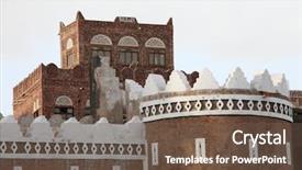  Presentation with old buildings - Beautiful slide deck featuring old sanaa buildings - traditional yemen house backdrop and a violet colored foreground