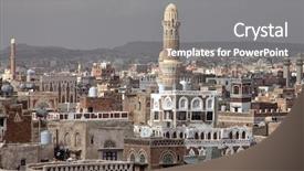  Presentation with old buildings - Theme featuring old sanaa buildings - traditional yemen house background and a gray colored foreground