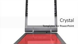  Presentation with scanner - Presentation theme with flatbed - old scanner on white background background and a white colored foreground