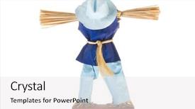  Presentation with old clothes - Audience pleasing PPT theme consisting of old scarecrow in blue clothes isolated over white backdrop and a white colored foreground