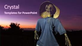  Presentation with sunrise - Beautiful PPT theme featuring old scarecrow with sunrise sky backdrop and a violet colored foreground