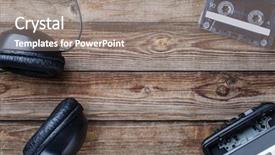  Presentation with cassette - Colorful PPT layouts enhanced with old school - cassette tapes player and headphones backdrop and a gray colored foreground