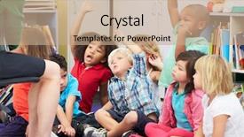  Presentation with elementary - Presentation design with old school - group of elementary pupils background and a coral colored foreground