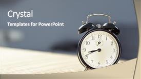  Presentation with front desk - PPT layouts featuring old school - retro alarm clock on desk background and a gray colored foreground