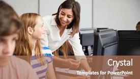  Presentation with class - Colorful PPT theme enhanced with old school - teenage students studying in it backdrop and a coral colored foreground