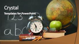  Presentation with school desk - Slide deck with old school books background and a dark gray colored foreground