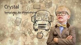  Presentation with pupil - Cool new presentation theme with old school bus - cute pupil dressed up backdrop and a coral colored foreground